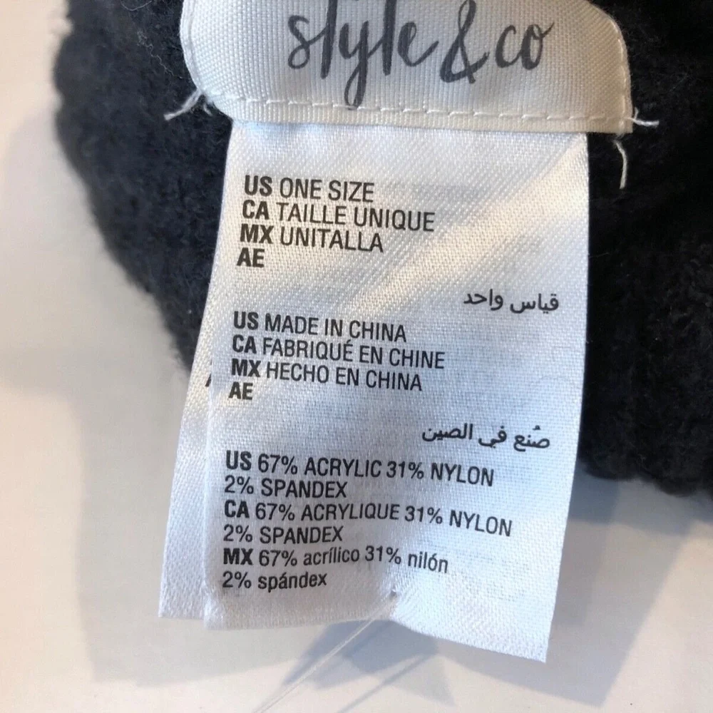 (NWT) 2 Style&Co Women's Black & Gray Ribbed Cuffed Stretch Beanie Hats OS